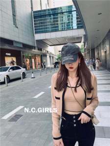 Nanxi Sisters Color Block Knitted Cardigan Womens Summer New Style Strap Vest Short Top Two-Piece Set Long Sleeve Knitwear