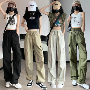 American Retro Workwear Casual Pants Women Summer Versatile Straight Drapey Trousers Loose Wide Leg Trousers High Waist Long Pants