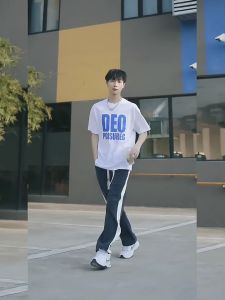 Celana Korduroi Lurus Longgar Pria Korea Pinggang Tinggi