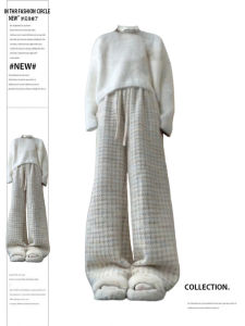 กางเกงขายาวทรงหลวมเอวสูงสไตล์เกาหลีสำหรับผู้หญิงในช่วงต้นฤดูใบไม้ผลิ ดีไซน์สุดเก๋ กระโปรงทรงเอ ผ้ากำมะหยี่ลายหินปูน