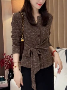 QINGNAER | Slimming Hiding Fat Binding Waist Knit Cardigan Coffee