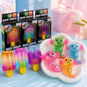 Needoh Popsicle Axolotl Squishy Toys Soft Gel Squeeze Fidget Sensory Stress Relief Anti Anxiety Toy Birthday Gift