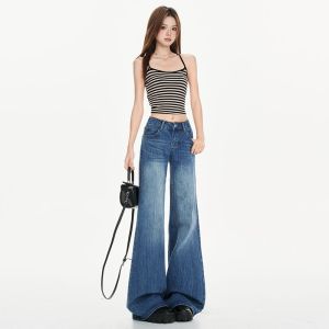 MZVZ | American Retro Bamboo Pattern Flared Denim Pants
