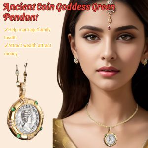 Ancient Coin Pendant Necklace Good Luck Goddess Green Jewelry Gift Attract Luck Wealth