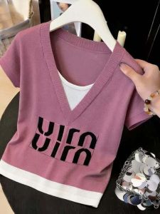 Áo Thun Mô Phỏng Hai Mảnh V-Neck Tay Ngắn Kích Cỡ Lớn