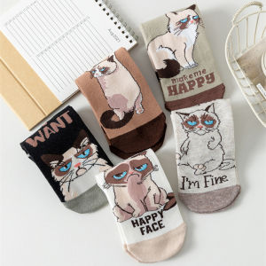 Tất Cotton Mỏng Đến Giữa Bắp Chân Cho Nữ Mùa Xuân Hè Phong Cách Hoạt Hình Dễ Thương Tất Ngắn Cổ Thấp Thấm Hút Mồ Hôi