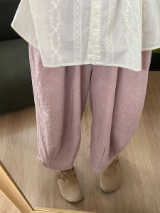 กางเกงขายาวทรงหลวมเอวสูงสีชมพู กางเกงขายาวทรงหลวมขาบานสำหรับผู้หญิง กางเกงขายาวทรงหลวมสไตล์ย้อนยุคสำหรับผู้หญิงไซส์ใหญ่