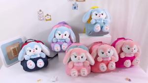 Plush 3D Rabbit Backpack for Boys Girls Kids Children SchoolBag Cute Bow Tie Cartoon School Bags Kindergarten Preschool Baby Bag