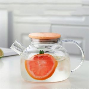 Ấm Trà Thủy Tinh 1.8L Có Nắp Tre Trong Suốt Chịu Nhiệt Dày Bình Đựng Nước Lạnh Dùng Trong Gia Đình Ấm Pha Trà Puer