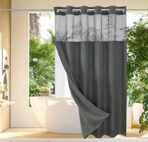 COD - HomedecoPH - Washable Waffle NO HOOK Textured Shower Curtain with Snap in Liner - Luxurious Feel