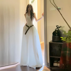 Unique Korean Style Halter Neck Slim Fit Long Dress Trendy Summer 2026 Womens Fashion High Waist Cotton Blend Dress