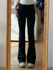 High Waist Extended Length Bell Bottom Jeans Womens Fashionable Stretchy Slimming Black Denim Retro Style Spring Autumn New Model