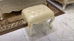 Đôn sofa dát vàng tân cổ điển cho phòng khách gỗ tự nhiên 618