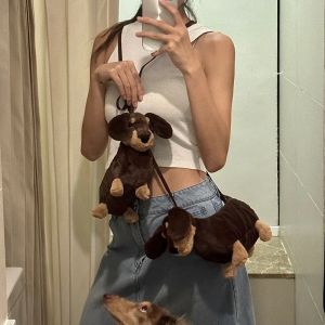 Sausage Dog Bag Stuffed Doll Bag Girls Cartoon Cute Puppy Doll Crossbody Bag Student Party Shoulder Bag