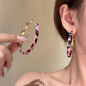 Barbie Pink Leopard Print Large Hoop Earrings Fashionable Exaggerated Personality Unique Design Elegant Luxury Ear Jewelry