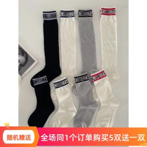 Trendy Mesh Socks Breathable Summer Thin Knee-high Letter Pattern Pure Color Home Comfortable Cotton Womens Mid-calf Socks
