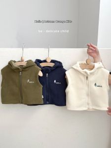 Hooded Zipper Vest Simple Design Outwear