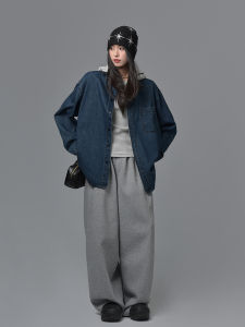 Classic Washed Denim Casual Loose Commute Shirt Womens Spring Season SIXI Four Happiness Home Original Color Water Washed Jeans Shirt