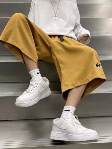 Summer Cropped Pants Boys Loose Oversize over the Knee Shorts American Ins Trendy Casual 7 Points Wide Leg Middle Pants