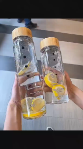 Outdoor Sports Water Bottle Large Capacity Glass Drink Cup Milk Juice Water Bottle with Time Marker Cover Birthday Gift