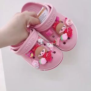 [TẶNG 12 STICKER] - Dép sục Cross Baya cho bé gái trẻ em Cros màu Hồng HannaKids giày xục Croc Clog Kid quai ngang nam nữ xuất khẩu gắn Sticker Vip - Thế Giới Cross