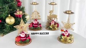Metal Christmas Candle Holder Christmas Iron Candle Holder Snowflake Star Elk Candlestick Metal Candle Holder for Xmas Table Decoration