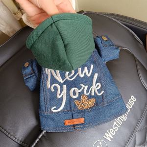Bubble Rice Sauce New York Denim Outwear Pet Clothes Dog Teddy Red Spring and Autumn Handsome Hoodie Coat than Panda Outwear
