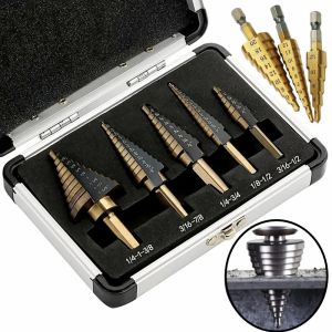 5pcs HSS Cobalt Step Cone Drill Multiple Hole 50 Sizes Step Drill Bit Set Tools Aluminum Case Metal Drilling Tool for Metal Wood
