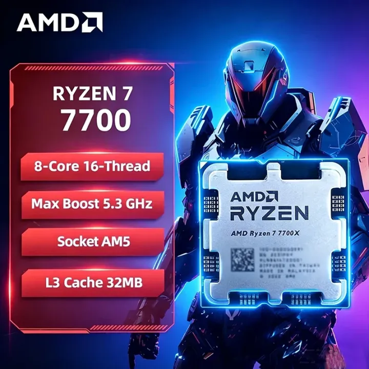 AMD | AMD Ryzen 7 7700 R7 7700 CPU 8-Core 16-Thread 5.3GHz Unlocked Desktop Processor Socket AM5 Gaming CPU Without Package Loose Pie