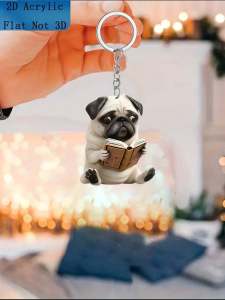 1-piece reading Pug backpack keychain - a cute pet accessory suitable for backpacks car keychains and daily use