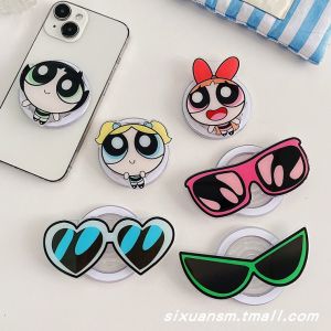 Japanese South Korea Ins Style Cartoon Cute The Powerpuff Girls Sunglasses MagSafe Magnetic Suction Cellphone Airbag Support Collapsible Air Cushion Drop-Resistant Fastened Ring Adsorption Supporting Seat Creative Binge-watching for Women