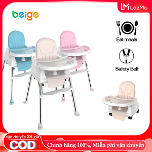 Ghế ăn dặm cho bé Beige gấp gọn ngả tựa lưng tặng kèm đệm lót có bánh xe điều chỉnh đa năng