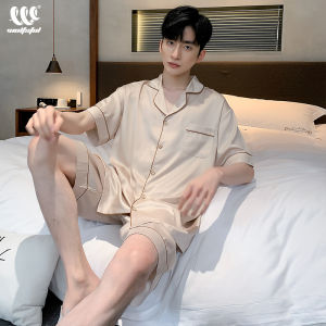 Mens Summer Ice Silk Short Sleeve Sleepwear Set Simulated Silk Home Clothes Comfortable Lightweight Breathable Casual Home Scene