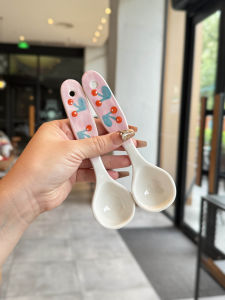 Thìa Ăn Sáng Bằng Gốm Sứ Vẽ Tay Màu Hồng Tráng Men Dưới Nước Hoa Quả Ngọt Ngào Dùng Tại Nhà Thìa Ăn Súp