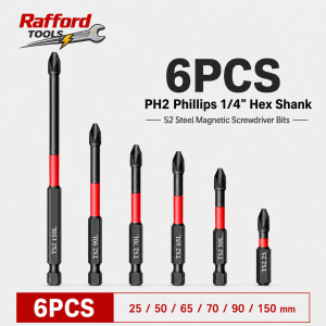 Rafford Magnetic Impact Screwdriver Bit Set 3/6/12Pcs High Torque S2 Steel 1/4" Phillips PH2 for Electric and Manual Drills