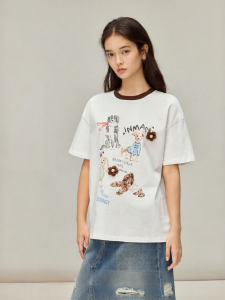 INMAN | Fun Cartoon Print Contrast T-Shirt
