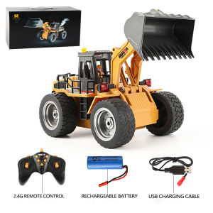 Huina | HUINA 1/18 520HD RC Alloy Loader 2.4G Remote Control Bulldozer Forklift Engineering Vehicle Model 11-Channel Led Light Toy Gift