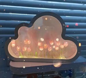 Handmade DIY Tulip Flower Sea Night Atmosphere Lamp Clouds Tulip Lamp LED Night Light Craft Kit Mirror Table Lamp Bedroom Decor Lights