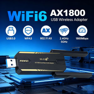 Fenvi | WiFi 6 USB 3.0 Adapter AX1800 Dual Band 2.4G/5GHz 1800Mbps Wireless Network Card USB WPA3 for Windows 11/10 Desktop Laptop PC