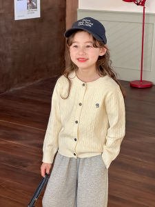 เสื้อคาร์ดิแกนถักปักลายสำหรับเด็กผู้หญิง ฤดูใบไม้ร่วง 2025 แฟชั่นใหม่ ผ้าขนแกะ ทรงหลวม แขนยาว ปกติ ไม่มีหมวก