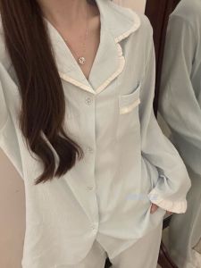 Bộ Đồ Ngủ Dài Tay Rộng Rãi Phong Cách Hàn Quốc Ngọt Ngào Cho Nữ Bộ Đồ Mặc Nhà Mùa Xuân Thu Bộ Đồ Ngủ Cotton Pha Trộn