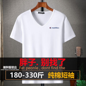 Summer Cotton Short Sleeve T-Shirt Mens plus Size V Neck Chinese Fad Half Sleeve Plus-Size Youth Tiger Head T-shirt 150.00kg