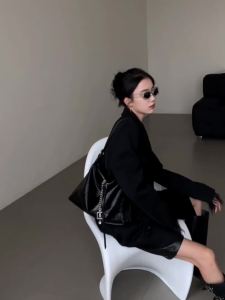 Vibe Ring/ Beg Tote Komuter a Malas Hitam Asli Beg Ketiak Rantai Lipatan Beg Bahu Kapasiti Besar