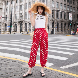 High Waist Loose Fit Summer Thin Nine-Piece Polka Dot Grandmother Pants Casual Wide Leg Pants Mosquito-Resistant Street Style