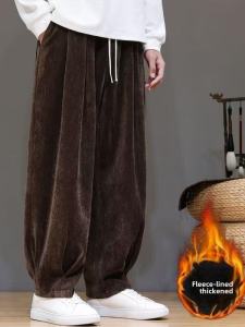 New 2024 Mens Winter Fashion Fleece Lined Retro Large Size Casual Wide Leg Pants Versatile Comfortable Youth Trendy Trousers