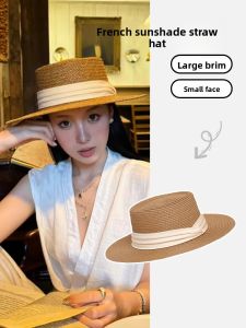 BILLI ZILLY | Summer 2025 New Style Womens Straw Hat Beachside Sunshade French Flat-Top Woven Outdoor Anti-Uv Hat Elegant Casual Vintage
