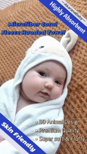 Akarana Baby Microfiber Coral Fleece Baby Hooded Towel Toddler Baby Newborn Towel