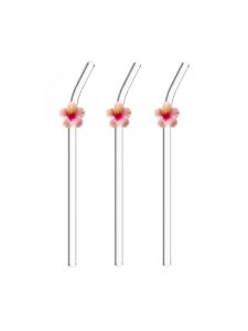 3/6PCS Reusable Glass Straw with Flower Decoration High Borosilicate Curved Straw for Summer Drinks Ideal Gift for Juice Tea