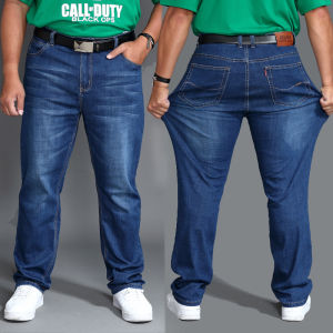 Fall Thick Mens Large Size Jeans Elastic Loose Straight High Waist Business plus Size Extra Wide Leg Pants Cotton Stretch Denim