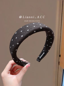 Black Polka Dot High Hairline Headband Womens Retro Stylish Design Pressed Hair Headband Korean Style Fashion Accessory
